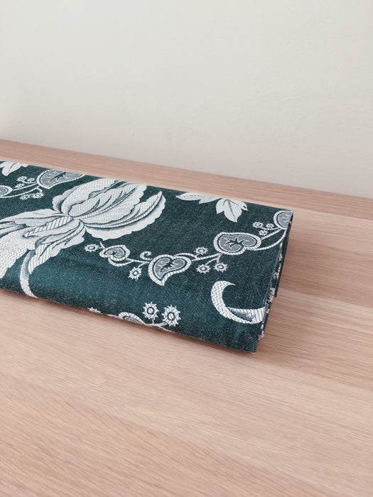 Forest green ticking with big flowers. Unused. Spain c.1950 - 0.8 meters