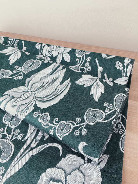 Forest green ticking with big flowers. Unused. Spain c.1950 - 0.8 meters