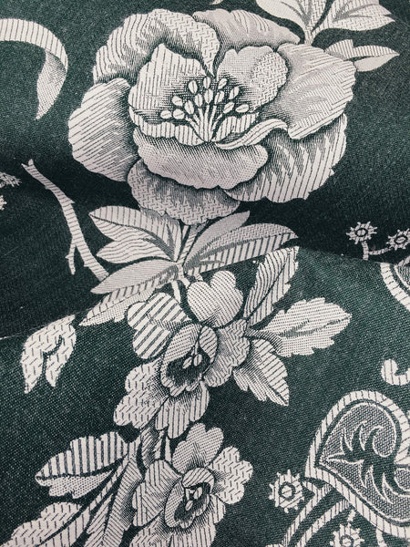 Forest green ticking with big flowers. Unused. Spain c.1950 - 0.8 meters