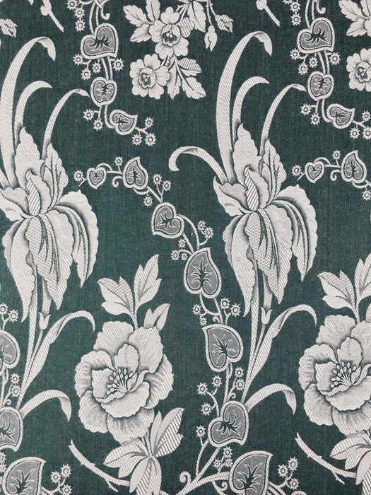 Forest green ticking with big flowers. Unused. Spain c.1950 - 0.8 meters