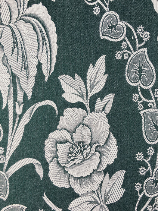 Forest green ticking with big flowers. Unused. Spain c.1950 - 0.8 meters