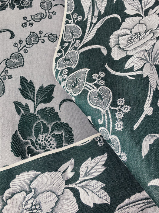 Forest green ticking with big flowers. Unused. Spain c.1950 - 0.8 meters