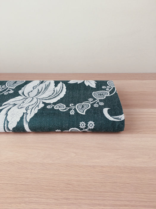 Forest green ticking with big flowers. Unused. Spain c.1950 - 0.8 meters