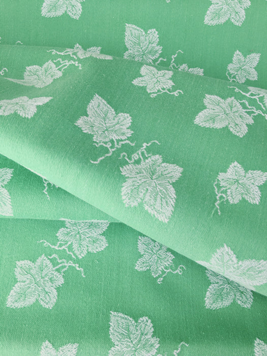 Vine leaves mint green ticking. Unused. Spain c.1950 - 2.7 meters
