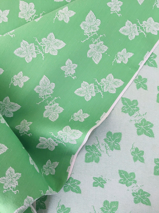 Vine leaves mint green ticking. Unused. Spain c.1950 - Per meter (21 m avail.)