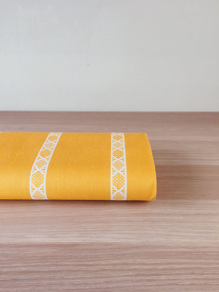 Yellow and white striped ticking. Unused. Spain approx. 1950 - 1.64 meters