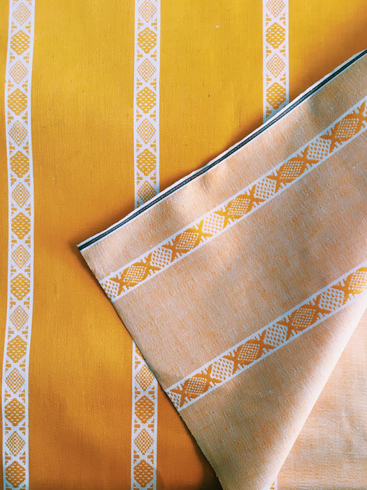 Yellow and white striped ticking. Unused. Spain approx. 1950 - Per meter (28 m avail.)