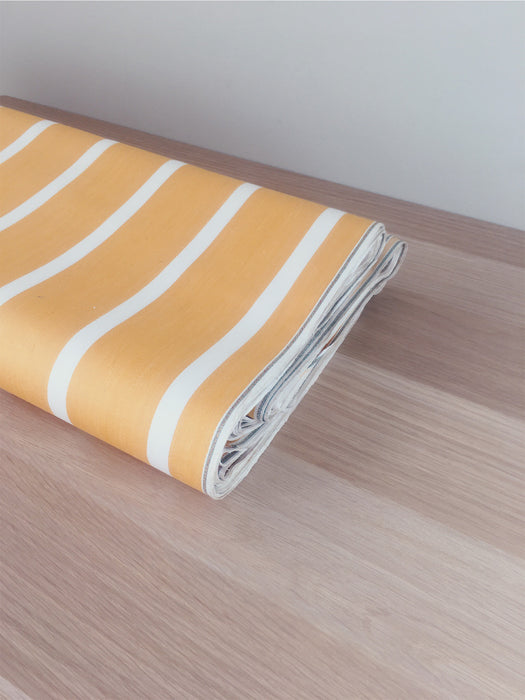 Striped ticking in light mustard yellow. Unused. Spain approx. 1950 - Per meter (26 m avail.)