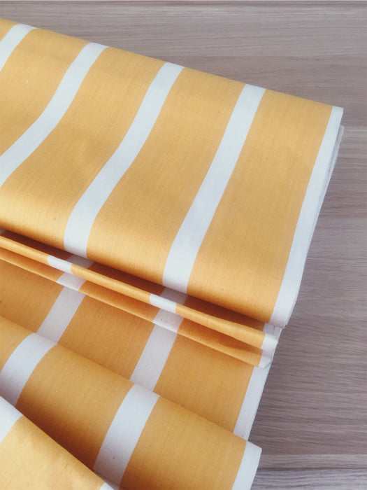 Striped ticking in light mustard yellow. Unused. Spain approx. 1950 - Per meter (26 m avail.)