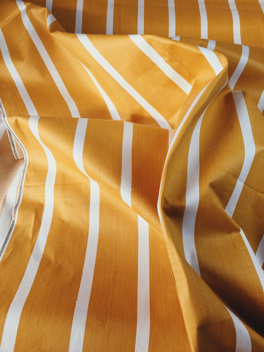 Striped ticking in mustard yellow. Unused. Spain approx. 1950 - Per meter (11 m avail.)