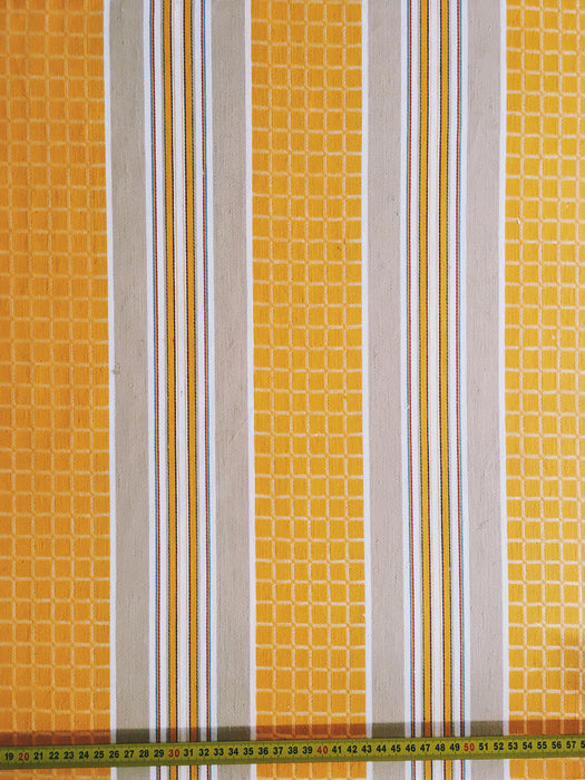 Tuscan yellow and gray striped ticking. Unused. Spain approx. 1950 - 2 meters