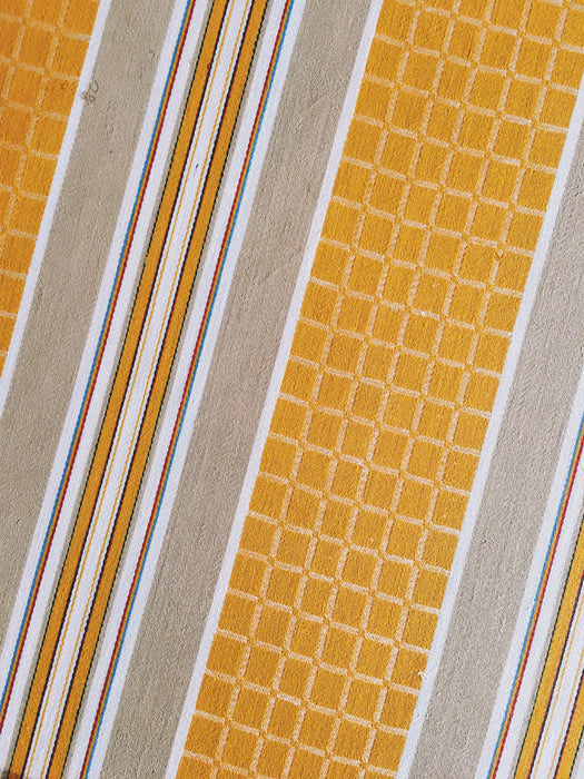 Tuscan yellow and gray striped ticking. Unused. Spain approx. 1950 - Per meter (8 m avail.)