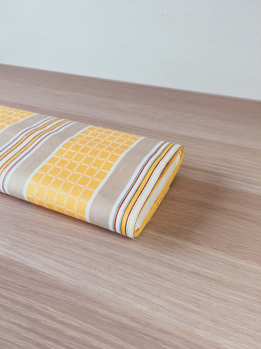 Tuscan yellow and gray striped ticking. Unused. Spain approx. 1950 - Per meter (8 m avail.)