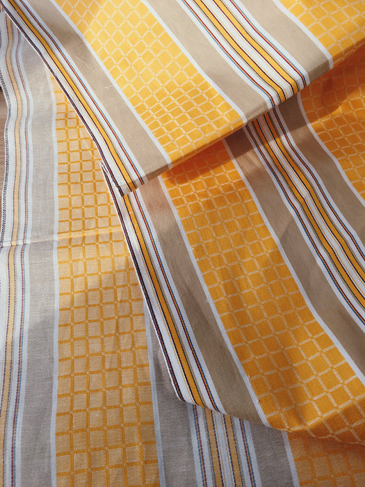 Tuscan yellow and gray striped ticking. Unused. Spain approx. 1950 - Per meter (8 m avail.)