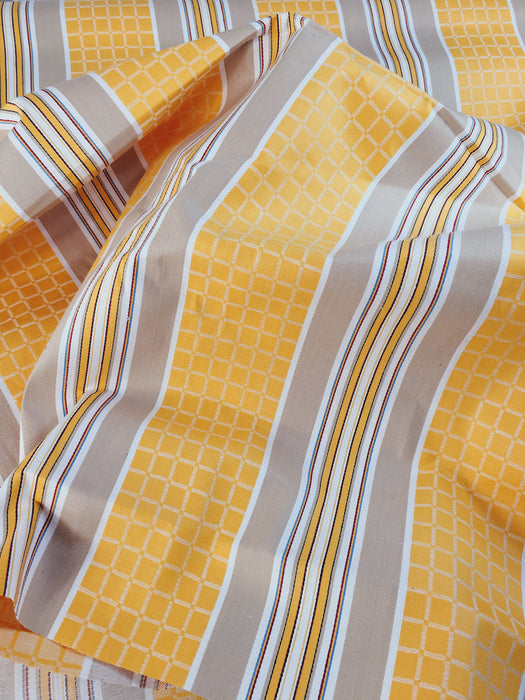 Tuscan yellow and gray striped ticking. Unused. Spain approx. 1950 - Per meter (8 m avail.)