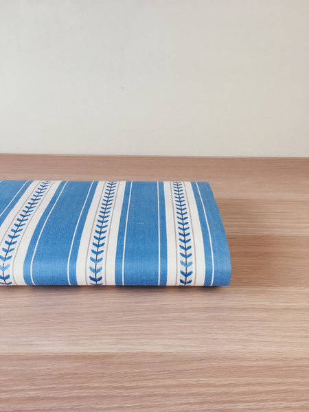 Soft blue and white stripes ticking with leaves. Unused. Spain c.1950 - 1 meter