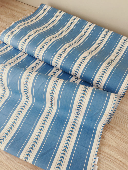 Soft blue and white stripes ticking with leaves. Unused. Spain c.1950 - Per meter (8 m avail.)