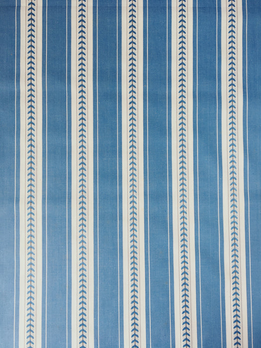 Soft blue and white stripes ticking with leaves. Unused. Spain c.1950 - Per meter (8 m avail.)
