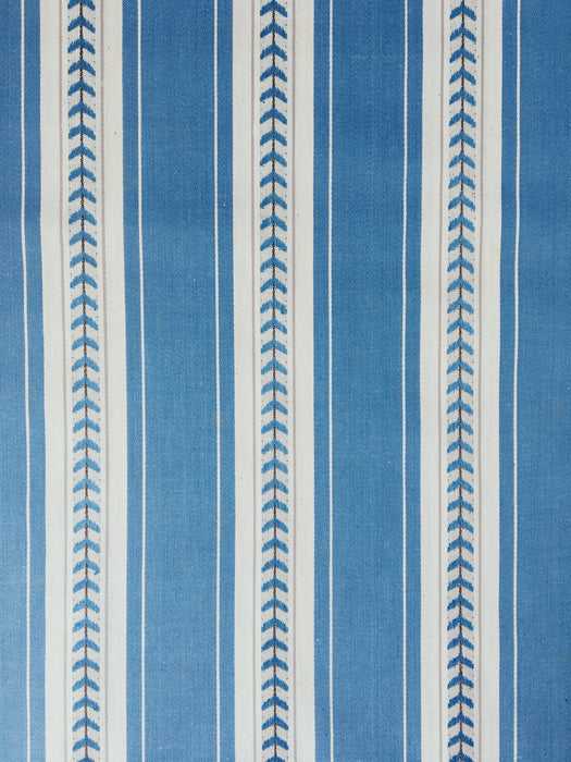 Soft blue and white stripes ticking with leaves. Unused. Spain c.1950 - Per meter (8 m avail.)