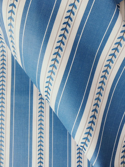 Soft blue and white stripes ticking with leaves. Unused. Spain c.1950 - 1 meter