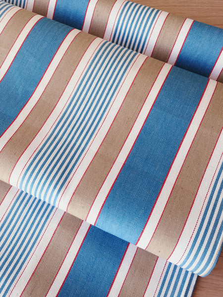 Blue Stripes Antique European Ticking Fabric Unused Yardage RA-AZUL-005 - Ticking Depot