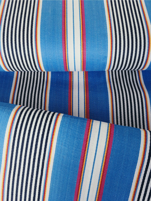 Striped ticking in blue, red, and white. Unused. Spain c.1950 - Per meter (15 m avail.)