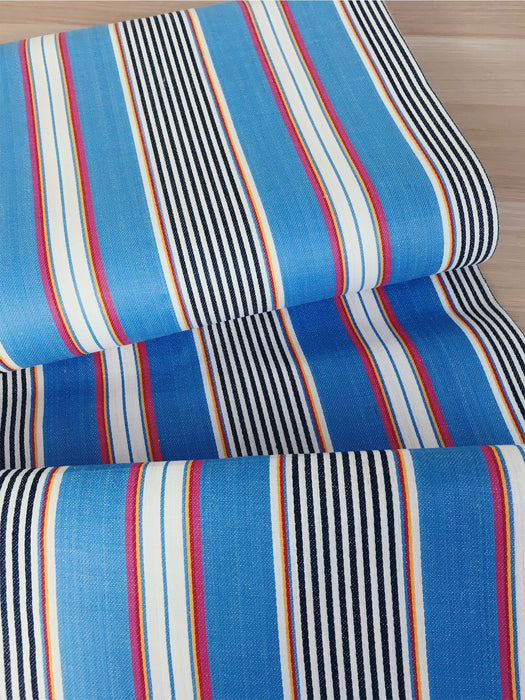 Striped ticking in blue, red, and white. Unused. Spain c.1950 - 1.8 meters