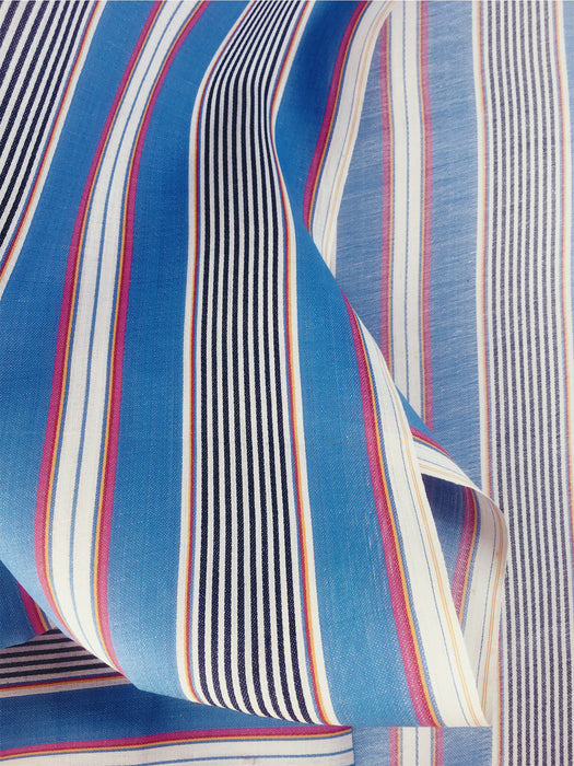 Striped ticking in blue, red, and white. Unused. Spain c.1950 - 1.8 meters