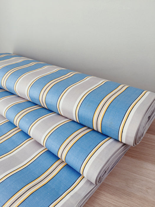 Blue, gray, and white striped ticking. Unused. Spain c.1940 - Per meter (30 m avail.)