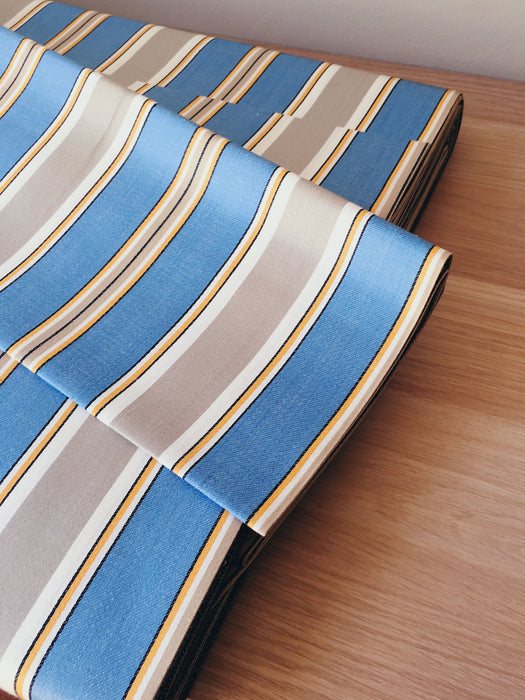 Blue, gray, and white striped ticking. Unused. Spain c.1940 - Per meter (10 m avail.)