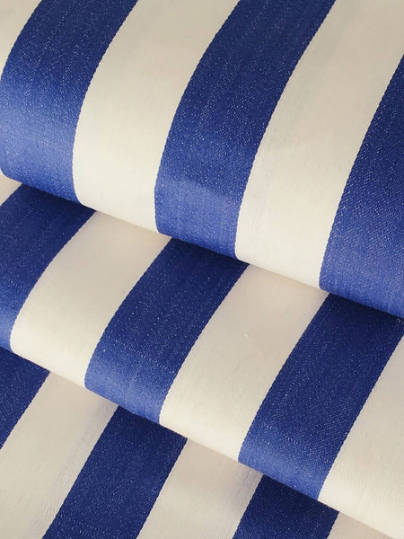 Blue and white ticking with wide stripes. Unused. Spain c.1940 - Per meter (29 m avail.)