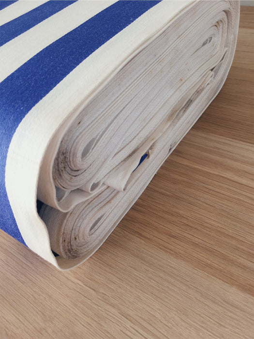 Blue and white ticking with wide stripes. Unused. Spain c.1940 - Per meter (29 m avail.)
