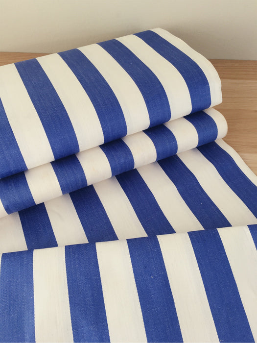 Blue and white ticking with wide stripes. Unused. Spain c.1940 - Per meter (29 m avail.)