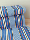 Striped ticking in blue, white and red. Unused. Spain c.1950 - 4.6 meters