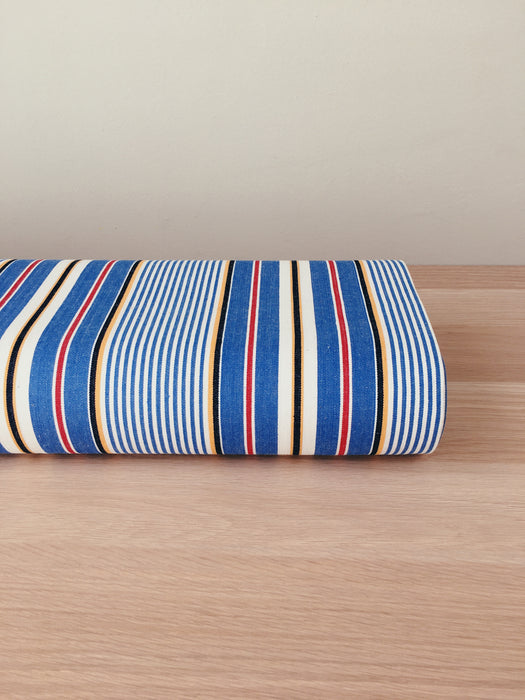 Striped ticking in blue, white and red. Unused. Spain c.1950 - 0.37 meters