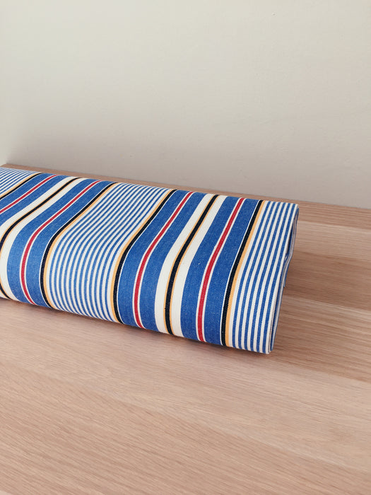 Striped ticking in blue, white and red. Unused. Spain c.1950 - Per meter (21 m avail.)