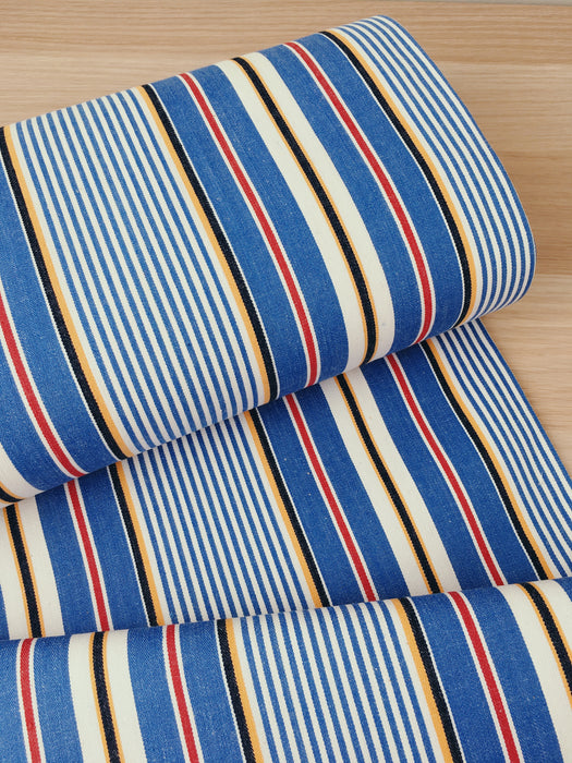 Striped ticking in blue, white and red. Unused. Spain c.1950 - Per meter (21 m avail.)