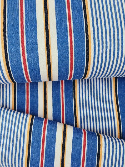 Striped ticking in blue, white and red. Unused. Spain c.1950 - 4.6 meters