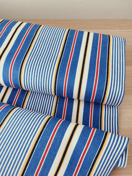 Striped ticking in blue, white and red. Unused. Spain c.1950 - Per meter (21 m avail.)