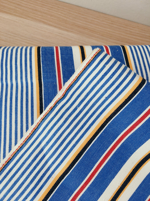 Striped ticking in blue, white and red. Unused. Spain c.1950 - Per meter (21 m avail.)