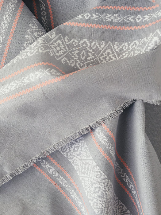 Gray, white and pink stripes ticking. Unused. Spain c.1950 - Per meter (12 m avail.)