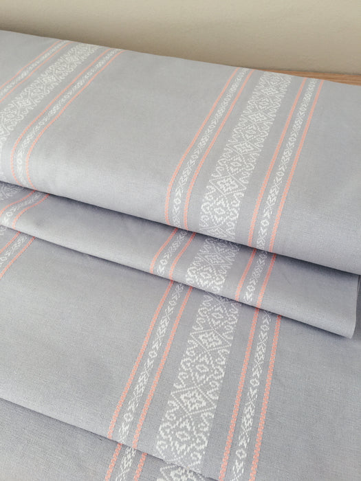 Gray, white and pink stripes ticking. Unused. Spain c.1950 - Per meter (12 m avail.)