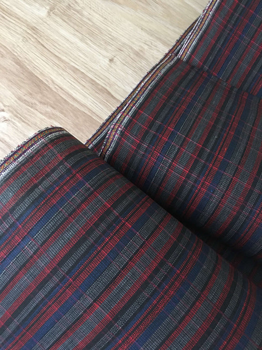 Ticking in blue, red, gray, and blue-violet stripes. Spain c.1900 - 75 cm × 2.36 meters