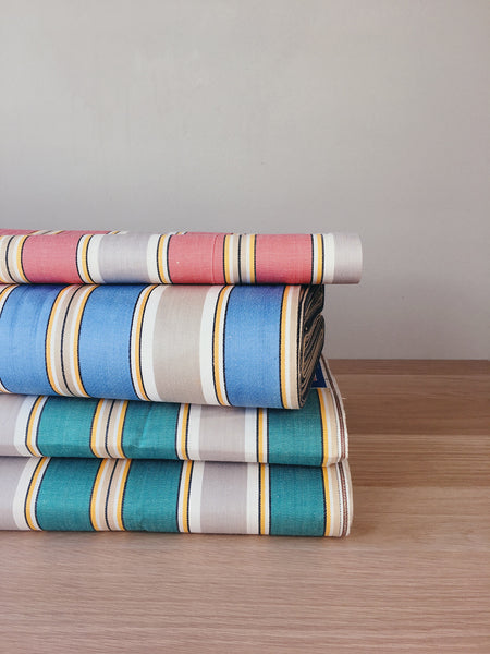 Green Blue Stripes Antique European Ticking Fabric Rolletes RA-CUTISEMIUNION-COL - Ticking Depot