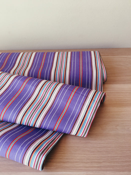 Striped ticking in lilac, white, red and blue. Unused. Spain c.1950 - 2 meters