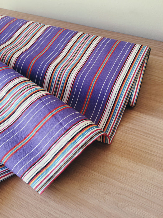 Striped ticking in lilac, white, red and blue. Unused. Spain c.1950 - 2 meters