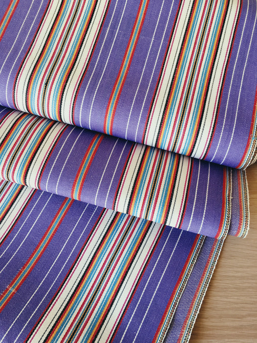 Striped ticking in lilac, white, red and blue. Unused. Spain c.1950 - 2 meters