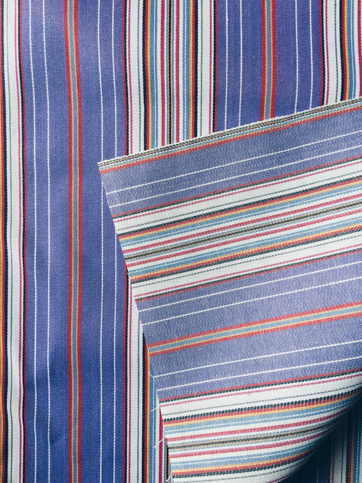 Striped ticking in lilac, white, red and blue. Unused. Spain c.1950 - 2 meters
