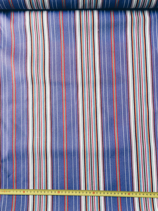 Striped ticking in lilac, white, red and blue. Unused. Spain c.1950 - 2 meters