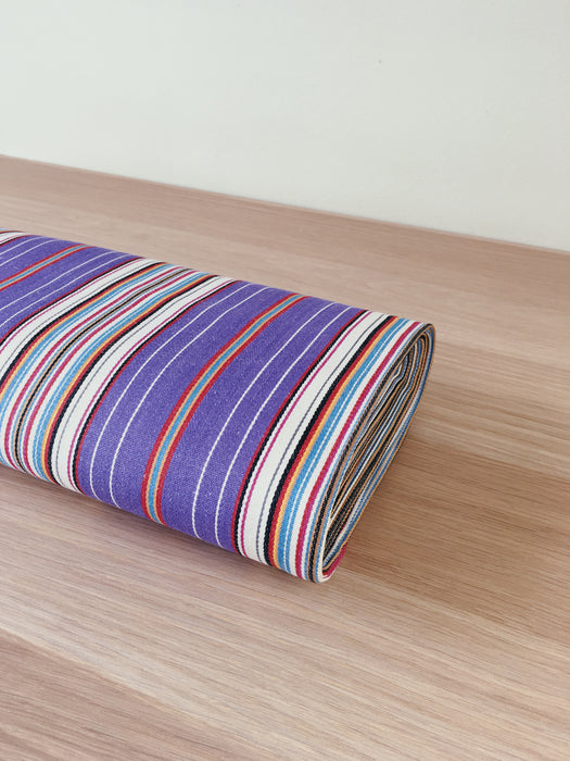 Striped ticking in lilac, white, red and blue. Unused. Spain c.1950 - 2 meters